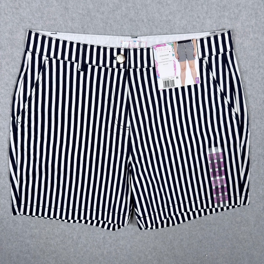 Stella Parker Collection Navy Stripe Icon Shorts Womens 6 NWT Nautical Stretch